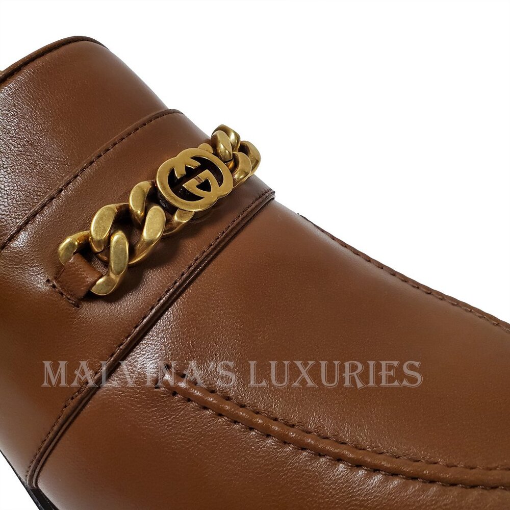 GUCCI SHOES MENS INTERLOCKING G LOGO CHAIN LEATHER LOAFERS sz 10.5 11 US - Picture 11 of 15